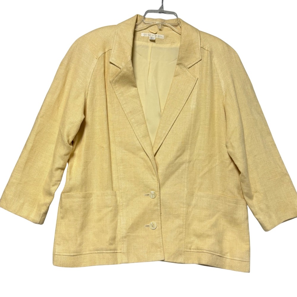 Young Attitudes Womens Yellow Linen Blend Two Button Blazer Jacket Size L